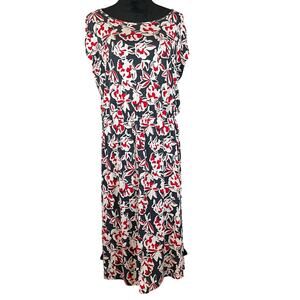 Esmara Floral Maxi Dress Sleeveless Elastic Waist Red Navy White XL 16/18 Women